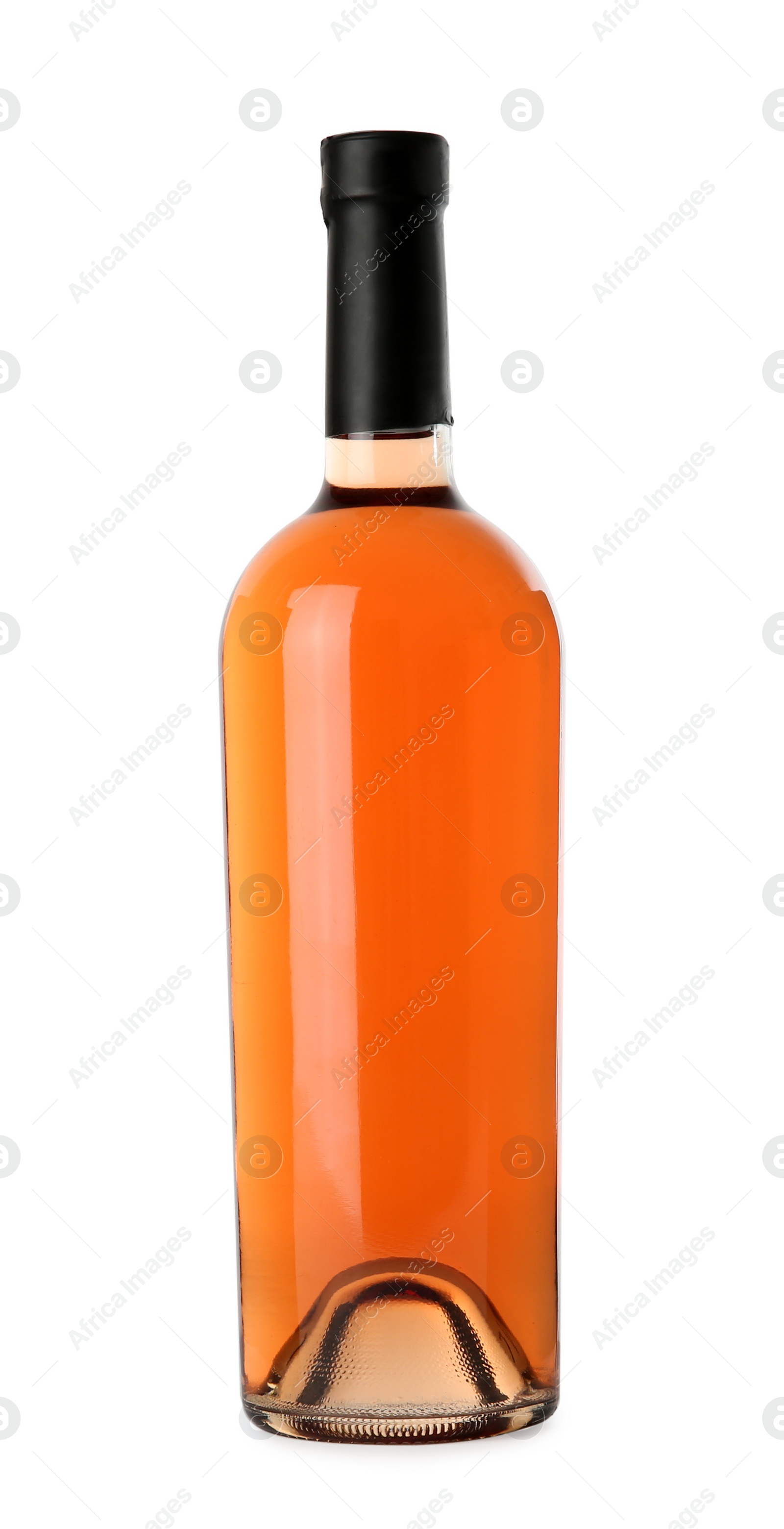 Photo of Bottles of delicious rose wine on white background. Mockup for design