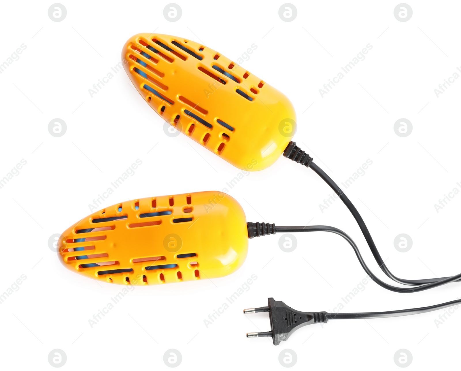 Photo of Modern electric shoe dryer on white background, top view