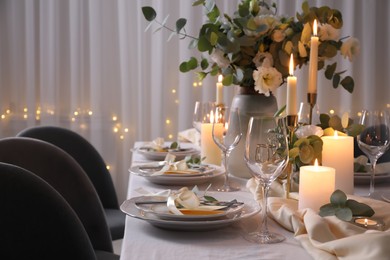 Festive table setting with beautiful decor indoors