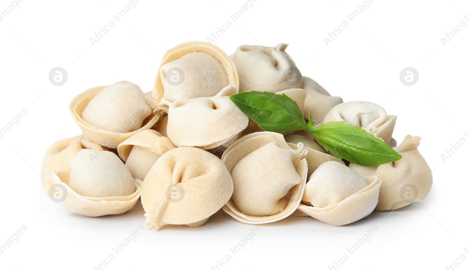 Photo of Raw dumplings on white background. Home cooking