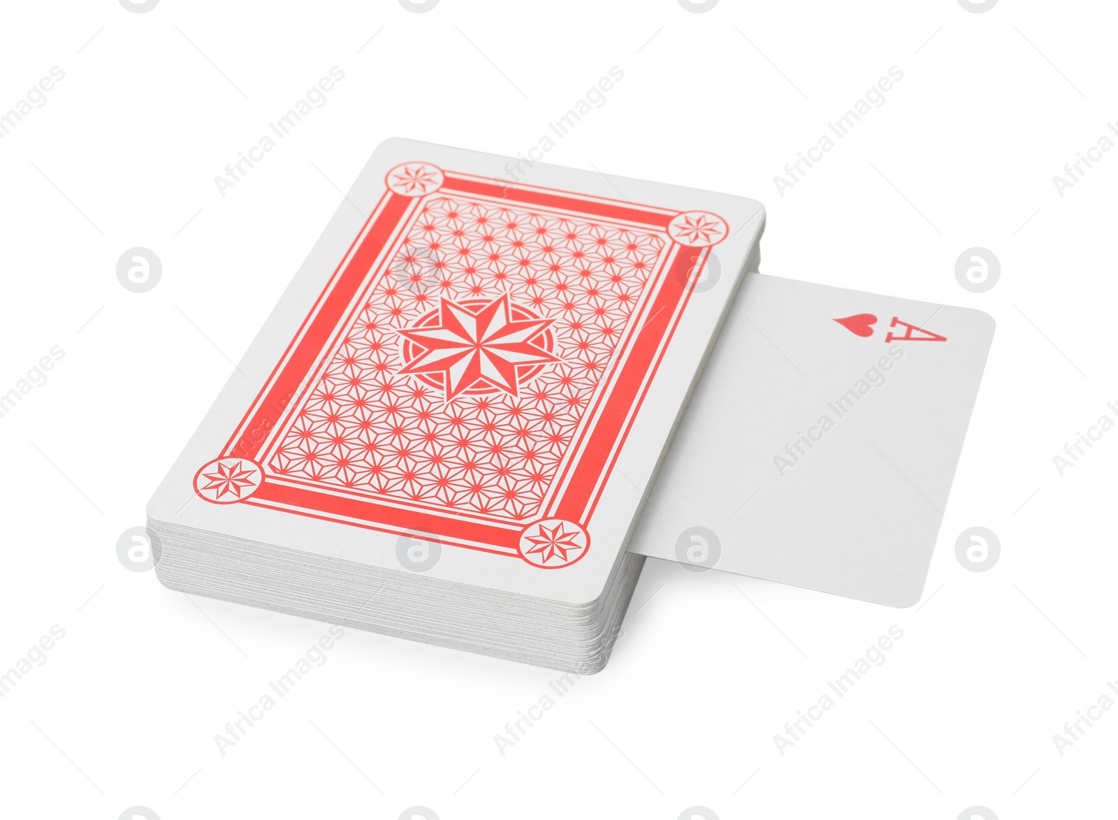 Photo of Deck of playing cards isolated on white. Poker game