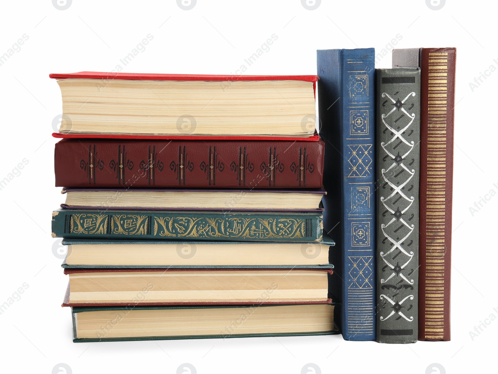 Photo of Collection of different books isolated on white