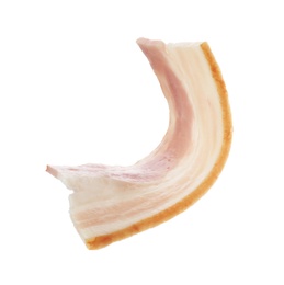 Photo of Cut fresh tasty bacon on white background