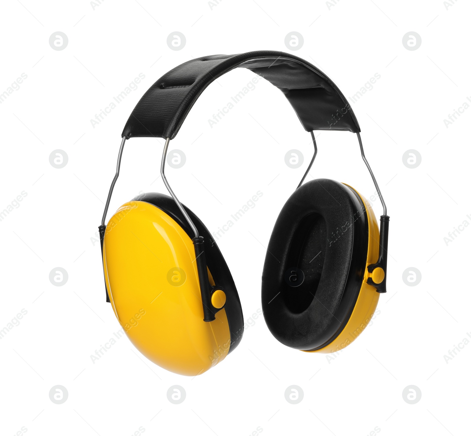 Photo of Protective headphones on white background. Professional construction accessory