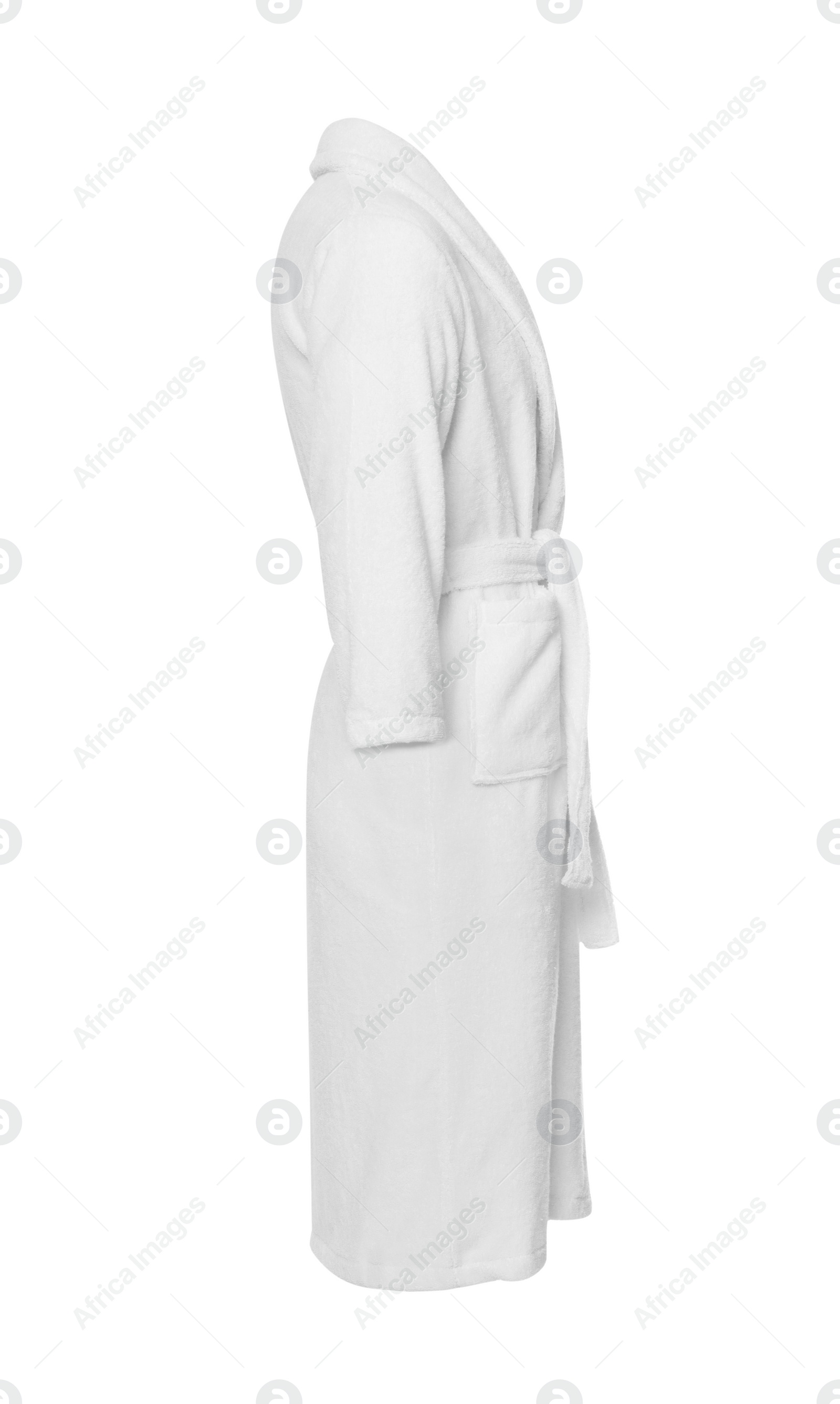 Photo of Soft clean terry cloth bathrobe isolated on white