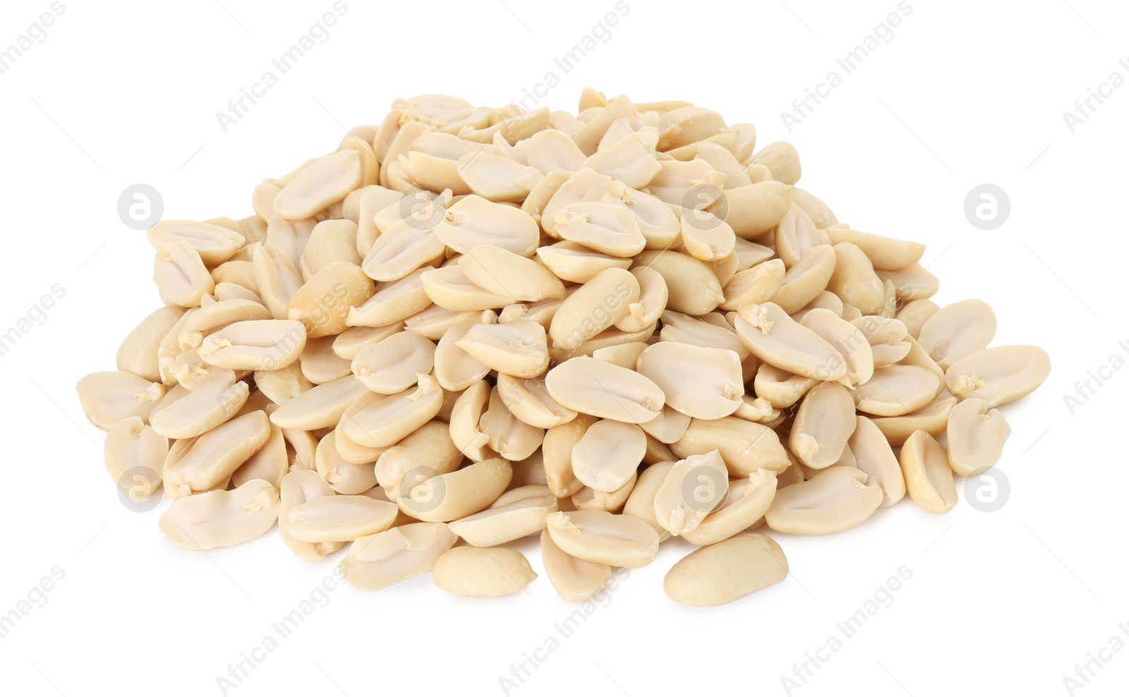 Photo of Pile of fresh peeled peanuts isolated on white