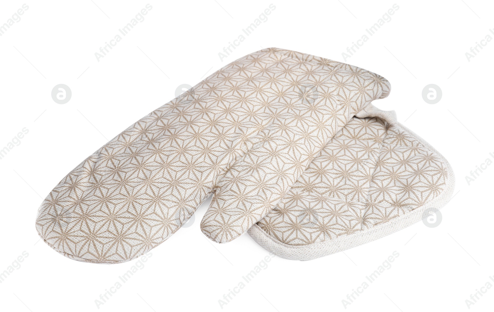 Photo of Oven glove and potholder for hot dishes on white background