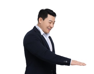 Photo of Businessman in suit posing on white background