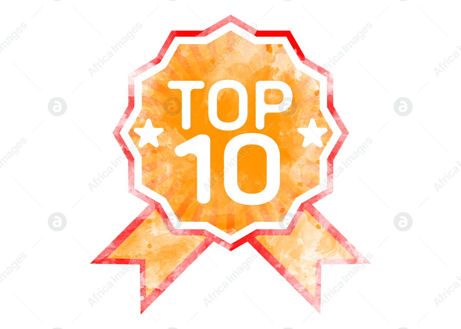 Illustration of Top ten list. Award rosette with word and number 10 on white background