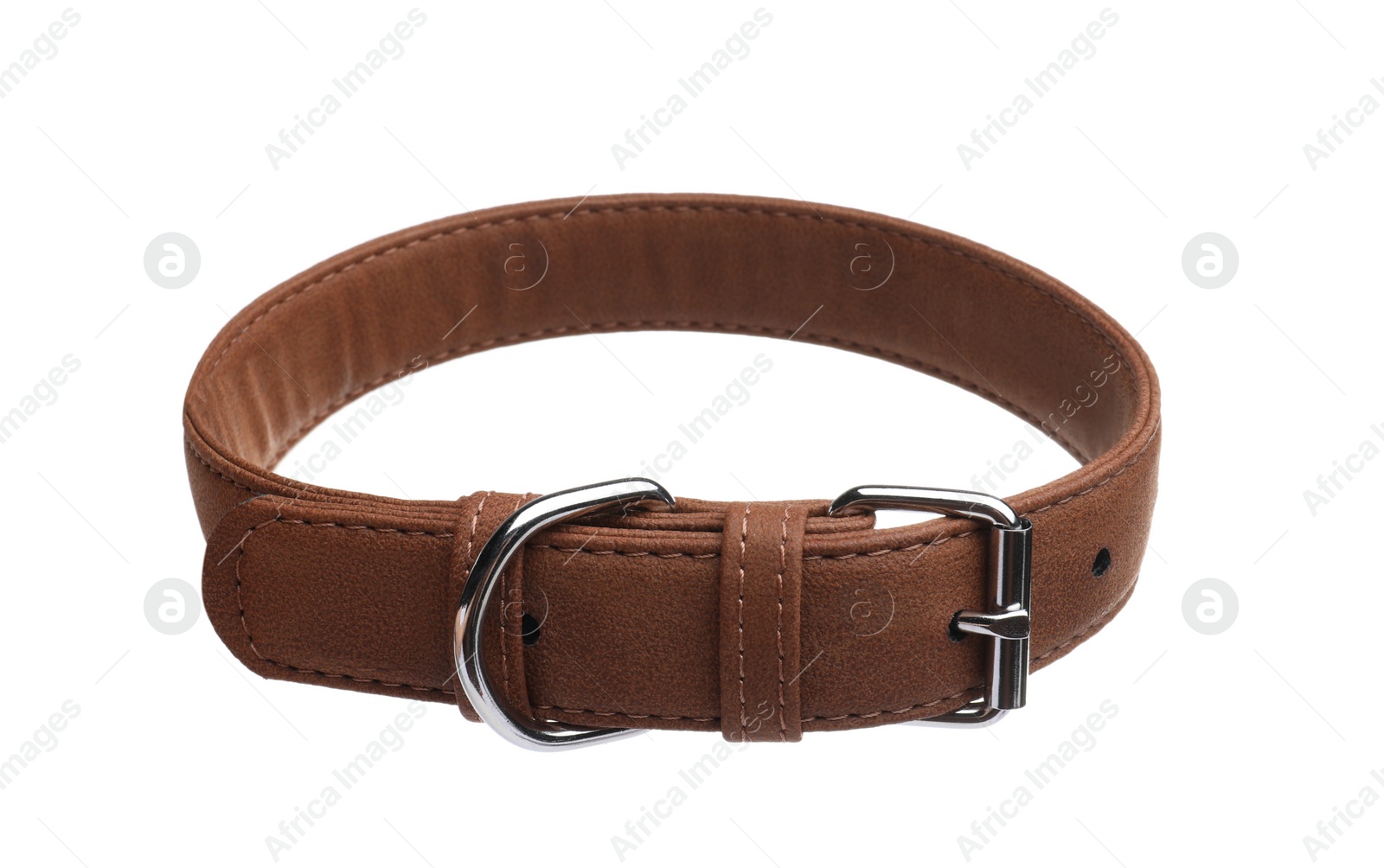 Photo of Brown leather dog collar isolated on white