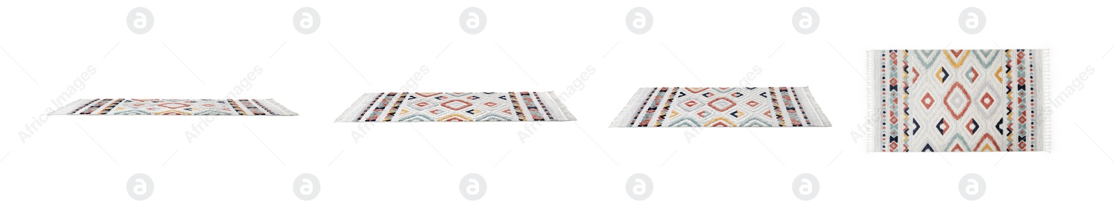 Image of One beautiful carpet with pattern isolated on white, set