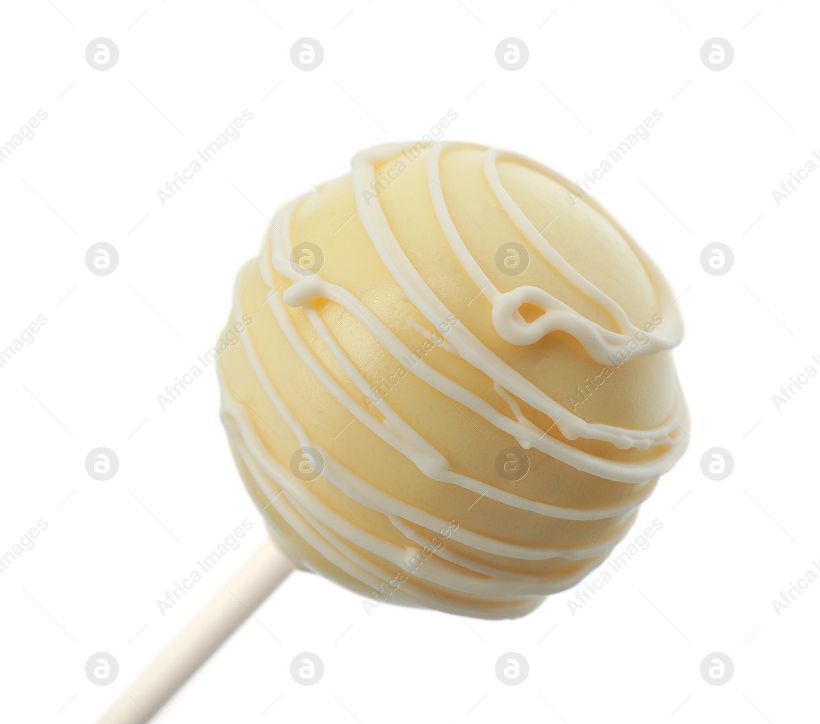 Photo of Sweet decorated cake pop on white background