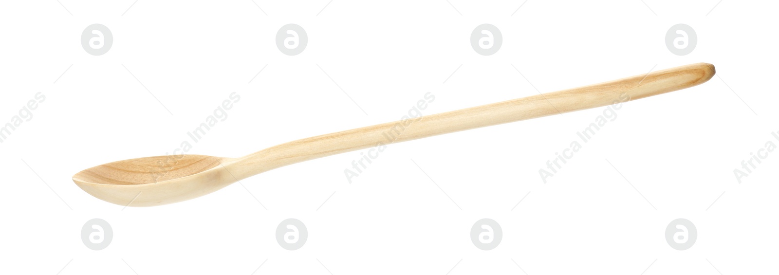 Photo of One empty wooden spoon isolated on white