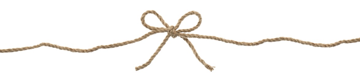 Hemp rope with bow knot on white background