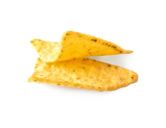 Photo of Tasty Mexican nachos chips on white background