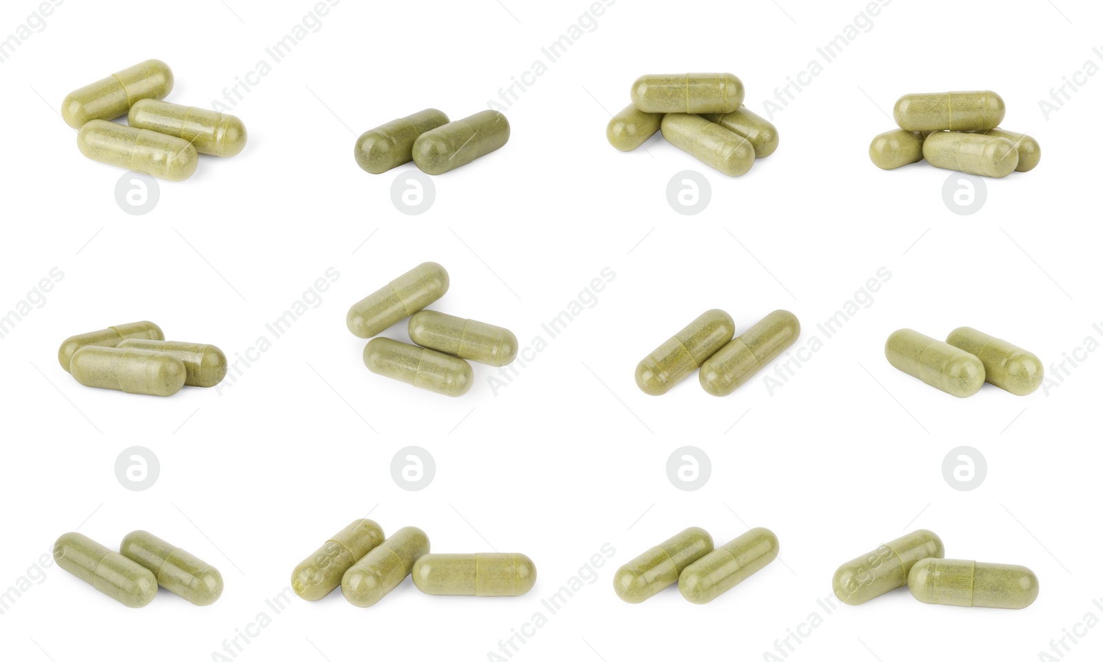 Image of Collage of vitamin pills isolated on white