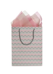 Gift bag with paper on white background