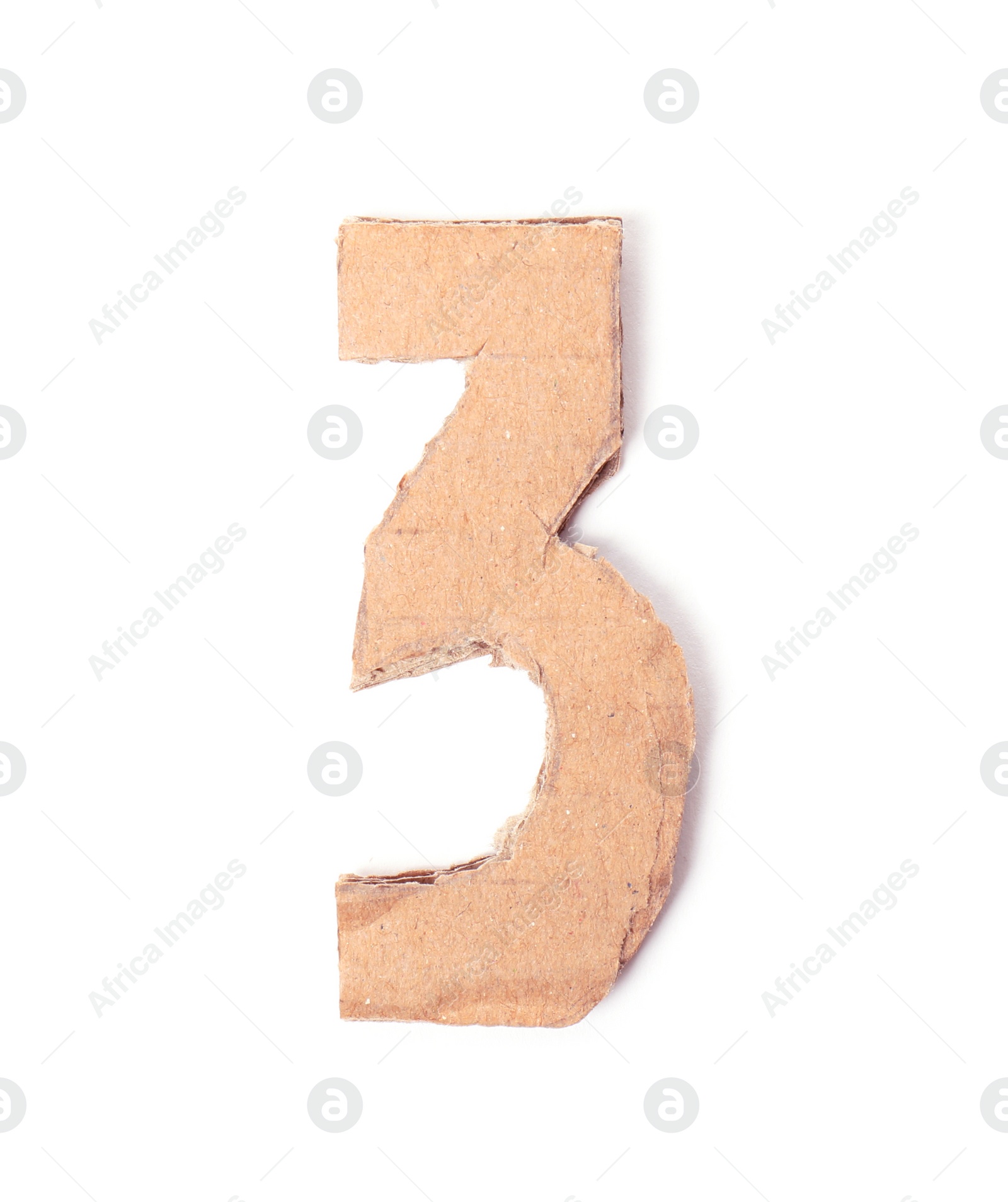 Photo of Number 3 made of brown cardboard on white background