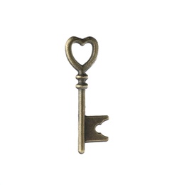 Photo of Bronze vintage ornate key on white background