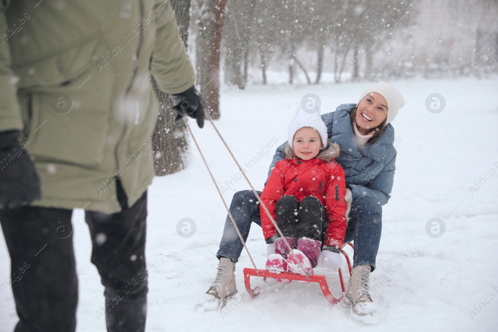 Photo of Family spending time outside on winter day. Christmas vacation