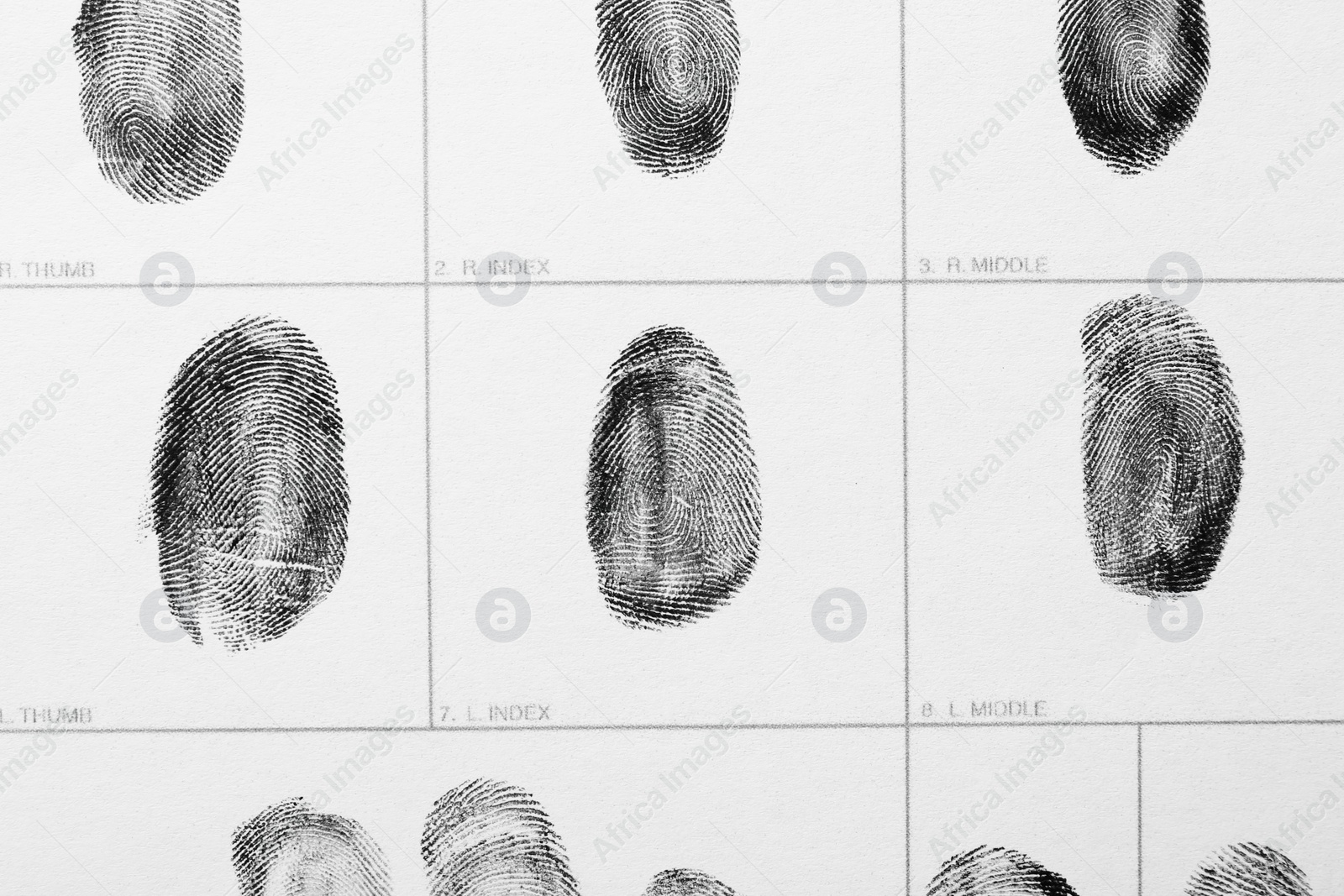 Photo of Fingerprint record sheet, top view. Criminal investigation