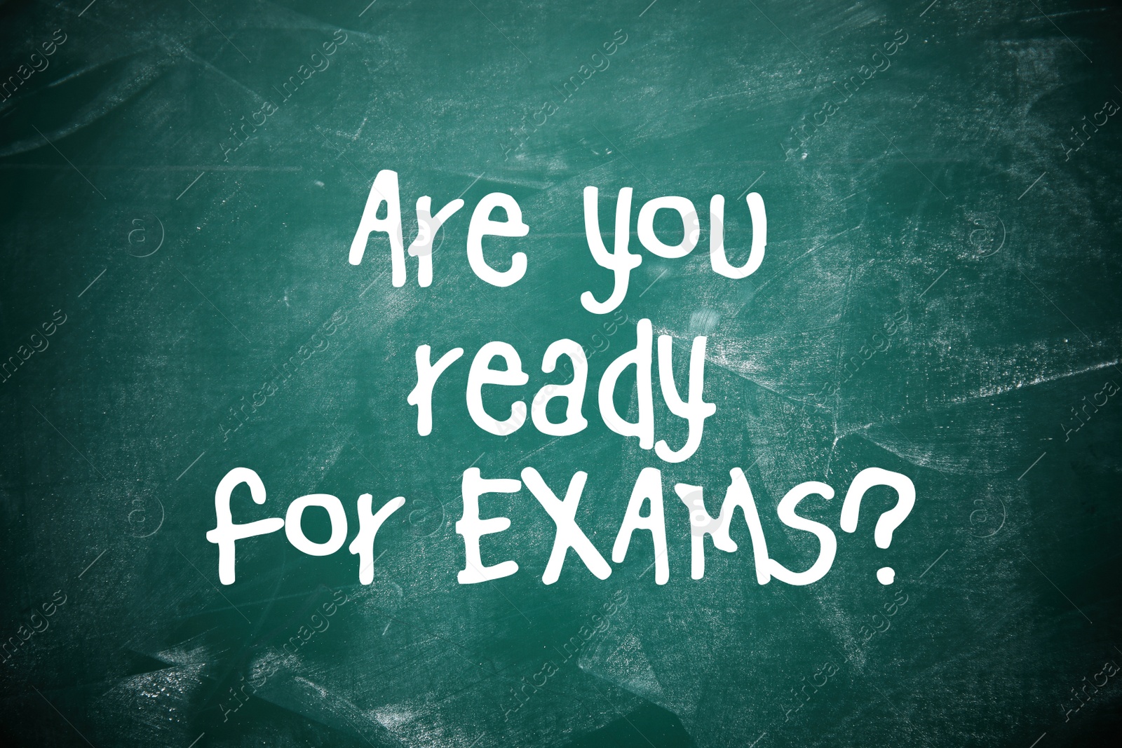 Image of Green chalkboard with phrase ARE YOU READY FOR EXAMS as background