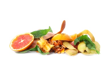 Photo of Pile of organic waste for composting on white background