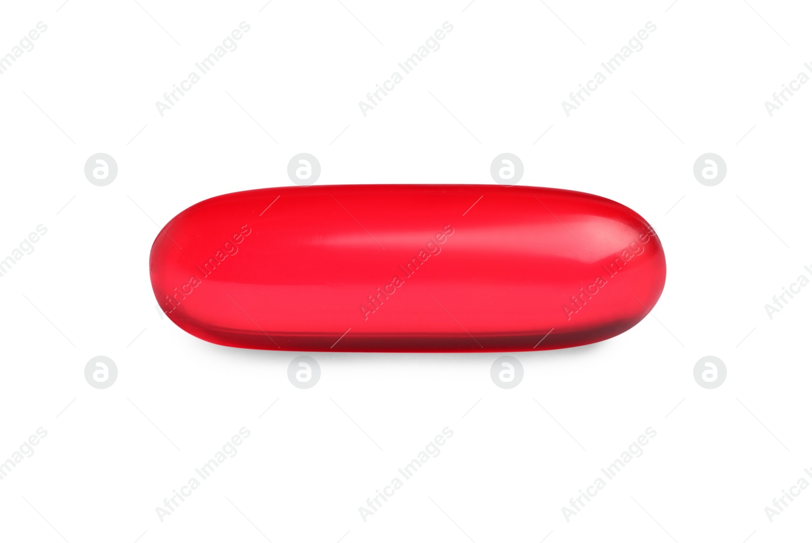 Photo of One red pill isolated on white. Medicinal treatment