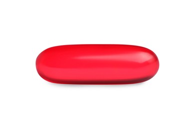 Photo of One red pill isolated on white. Medicinal treatment