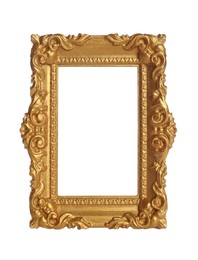 Photo of Beautiful golden vintage frame isolated on white