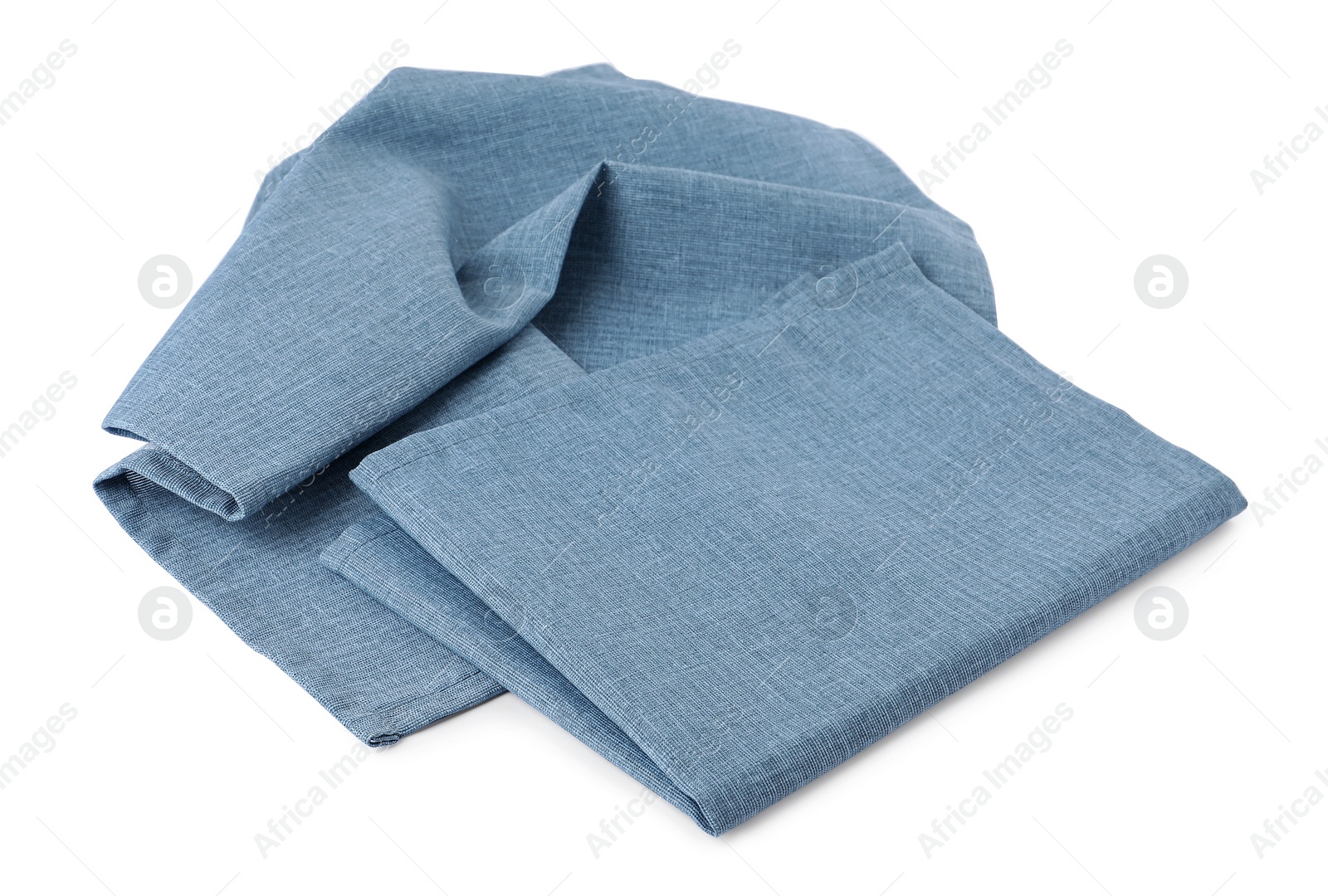 Photo of New clean light blue cloth napkins isolated on white