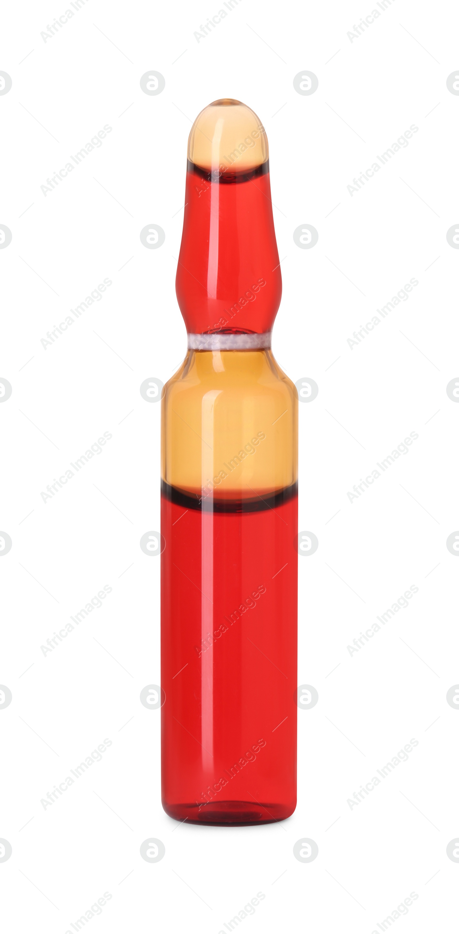 Photo of One glass ampoule with liquid isolated on white