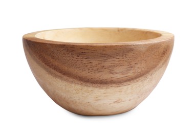 Photo of One new wooden bowl on white background