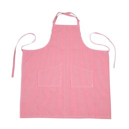 Photo of Red striped kitchen apron isolated on white