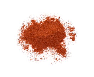 Photo of Aromatic paprika powder isolated on white, top view