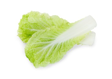 Photo of Fresh Chinese cabbage leaves isolated on white, above view
