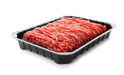 Fresh raw minced meat on white background