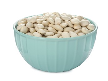 Photo of Bowl of uncooked navy beans isolated on white
