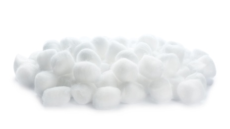 Heap of cotton balls on white background