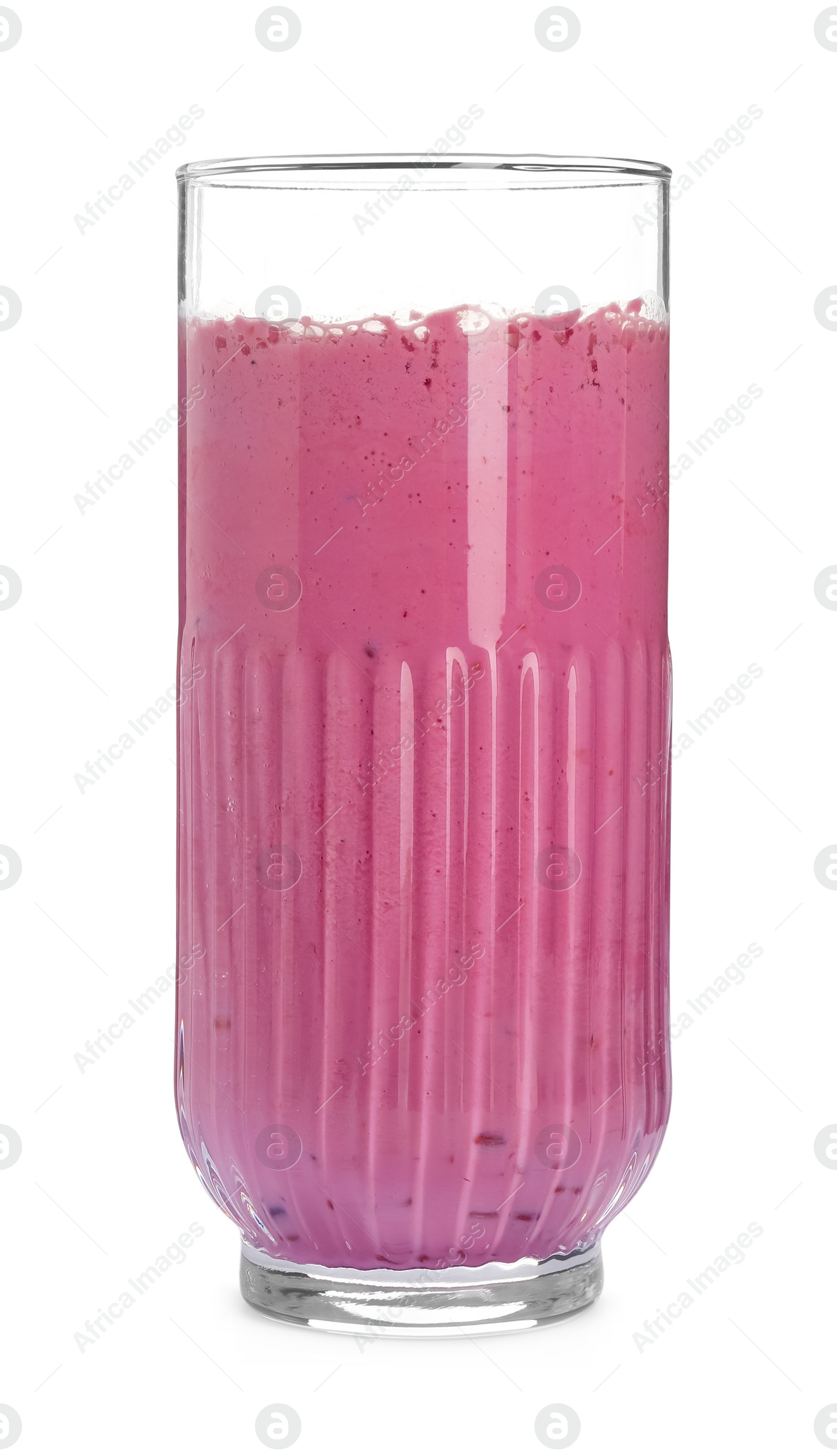 Photo of Glass of blackberry smoothie isolated on white