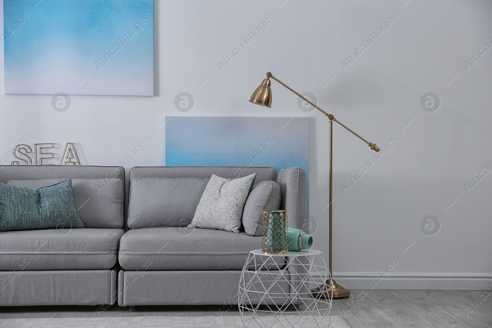 Photo of Modern living room interior with comfortable sofa