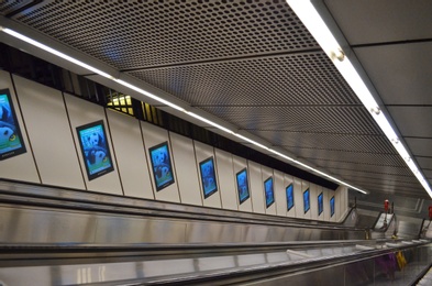 VIENNA, AUSTRIA - JUNE 17, 2018: Long escalator in underground subway