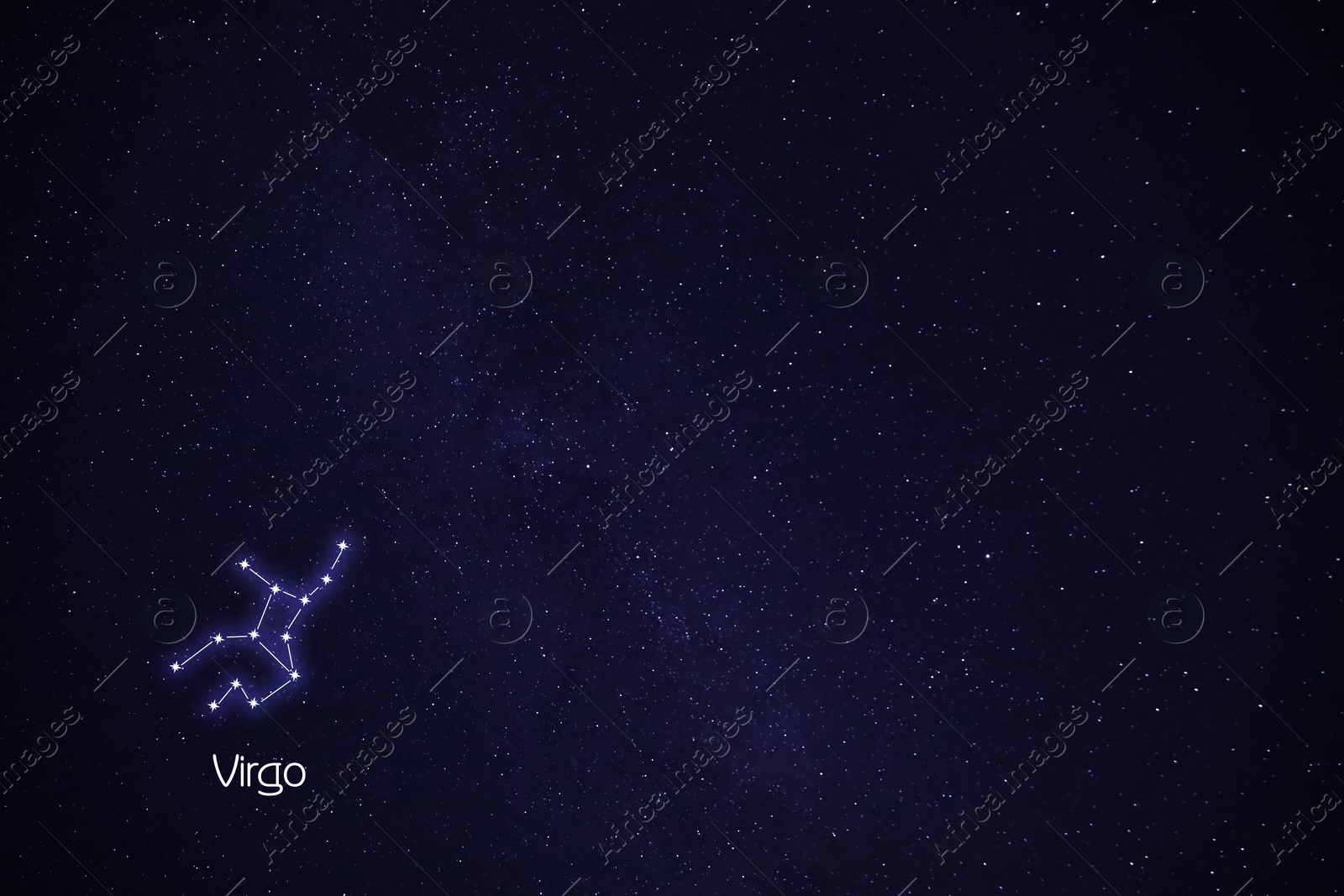 Image of Virgo constellation. Stick figure pattern in starry night sky