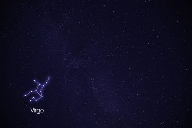 Image of Virgo constellation. Stick figure pattern in starry night sky
