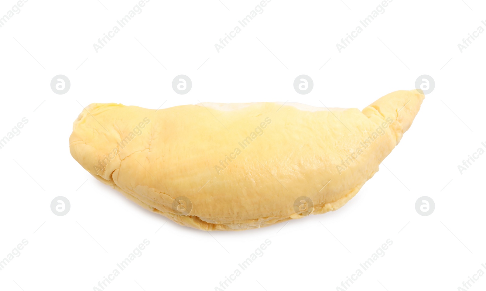 Photo of Peeled ripe durian isolated on white, top view