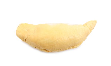 Photo of Peeled ripe durian isolated on white, top view