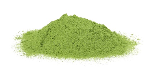 Pile of green matcha powder isolated on white