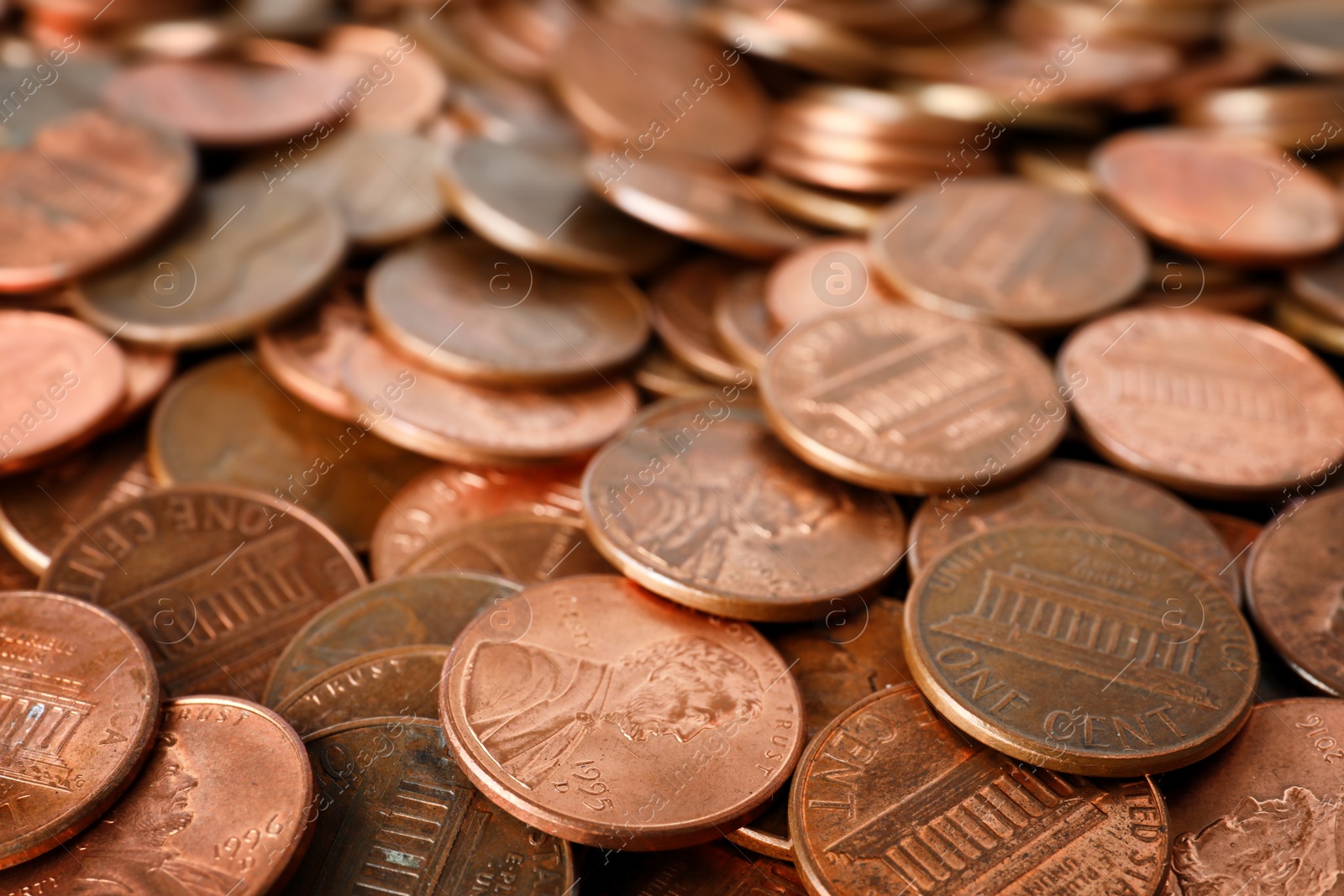 Photo of Pile of US coins as background, closeup