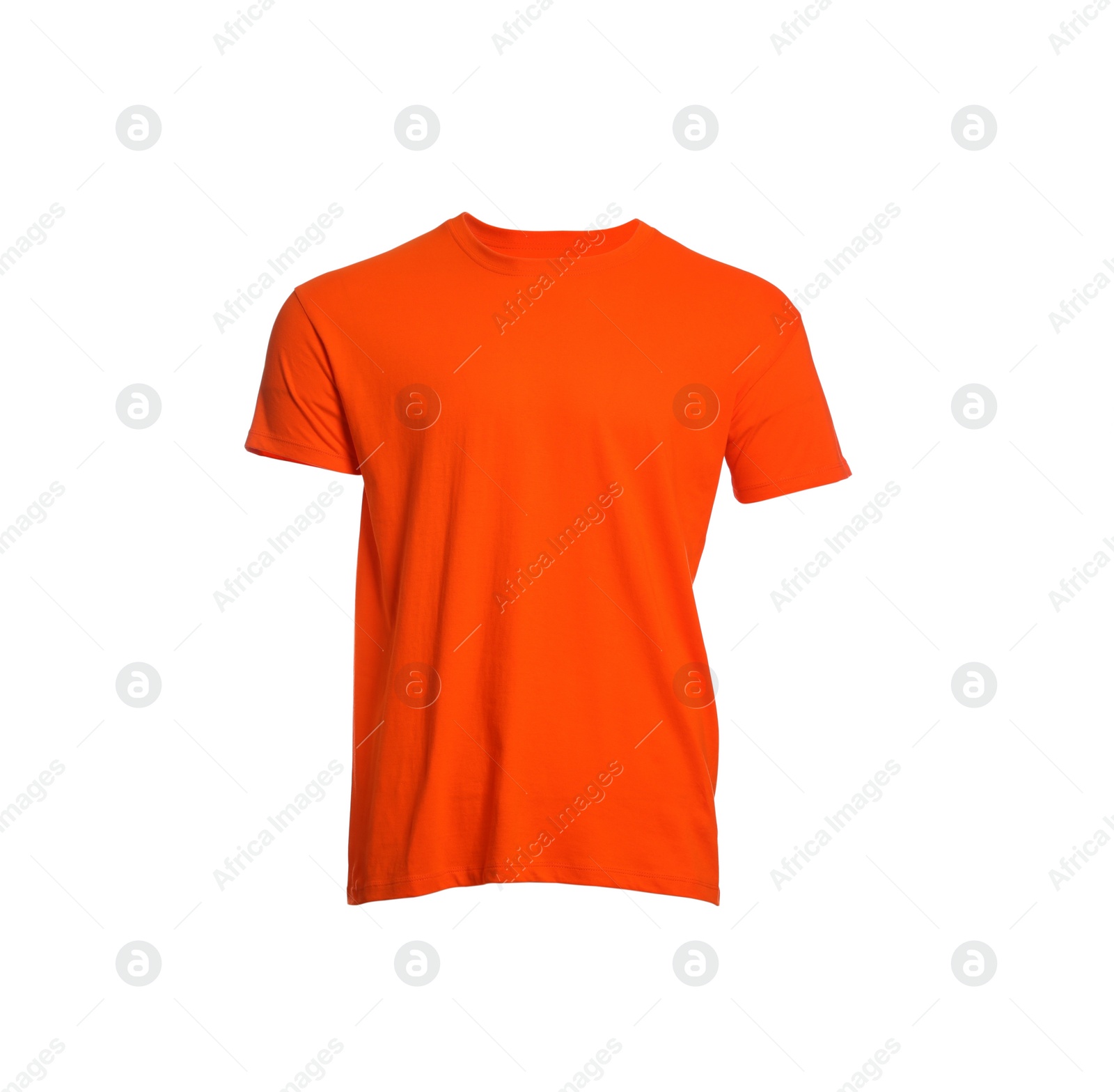 Photo of Mannequin with orange men's t-shirt isolated on white. Mockup for design