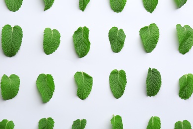 Photo of Fresh mint leaves on white background, flat lay